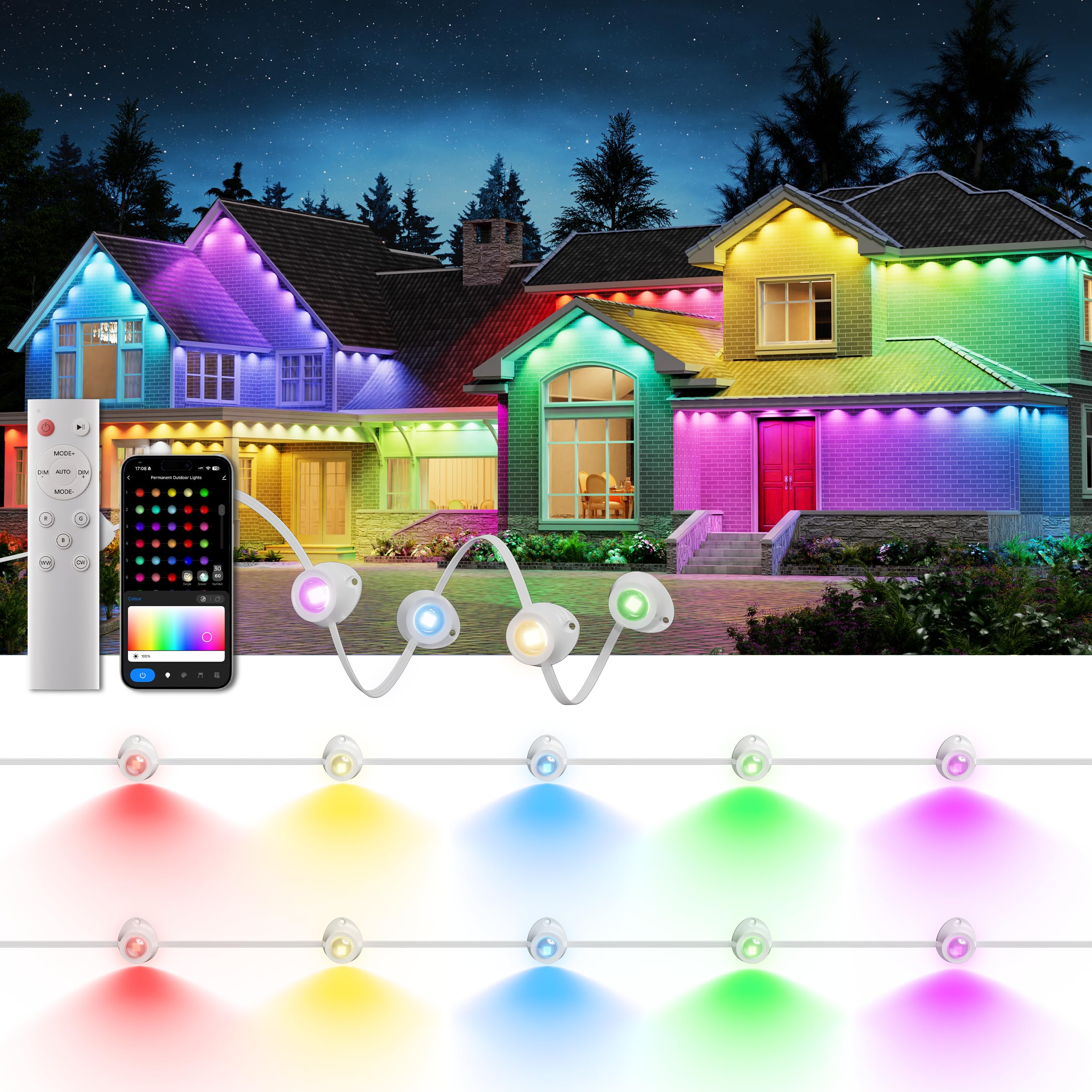 DeckTok Permanent Outdoor Lights, 100ft RGB & 60pcs LED Lights, 79